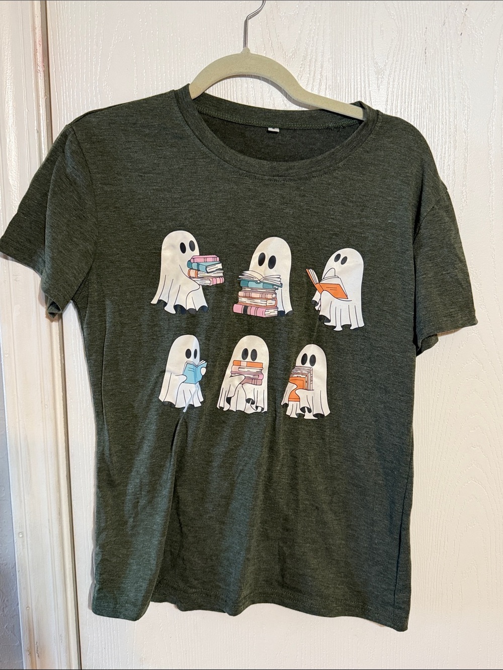 Kids Green Ghost Book-Print Short Sleeve Tee